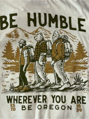 Be Oregon Graphic Tee - White with Olive & Brown Artwork